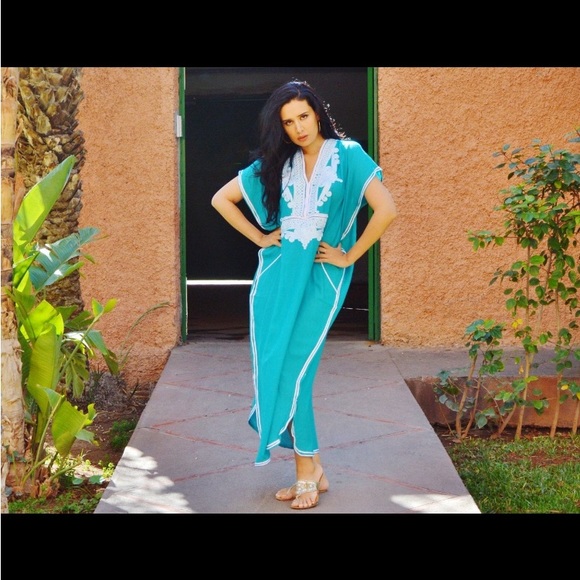 Summer Dress Teal Resortwear Caftan Kaftan, beach cover up, maternity wear - Picture 2 of 4